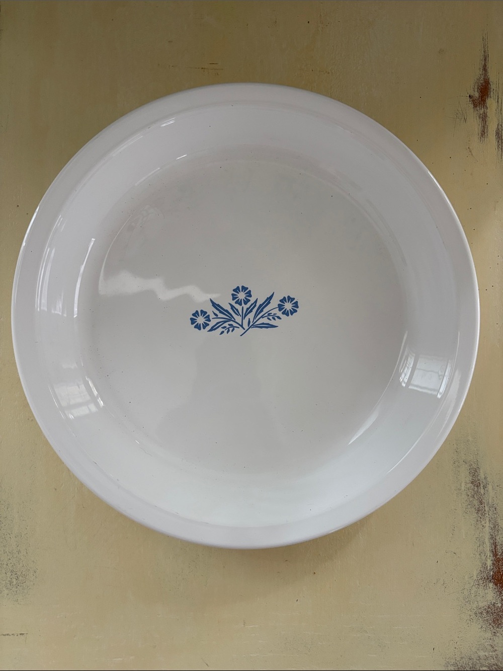 Corningware Vintage Blue Cornflower pattern white Ceramic Pie baking Plate 9”